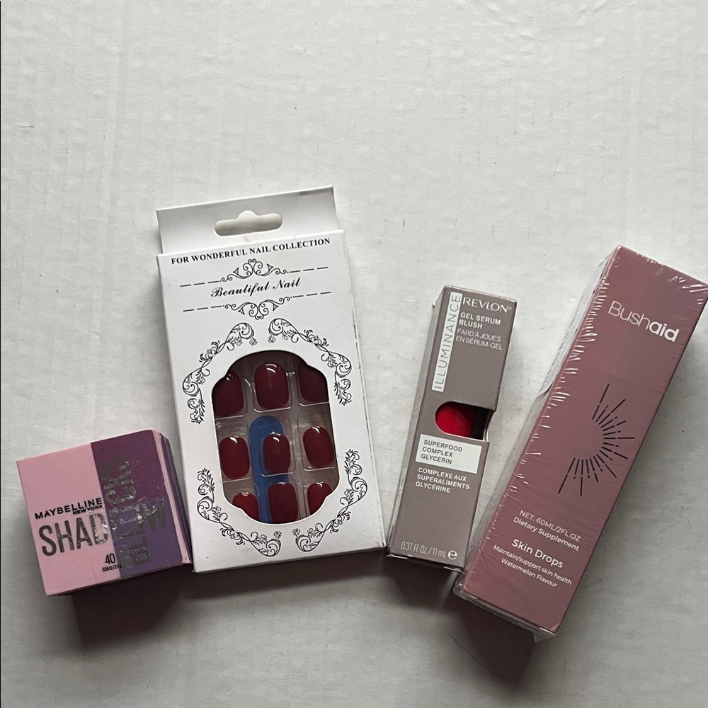 Eye shadow, nails, blush and skin drop bundle